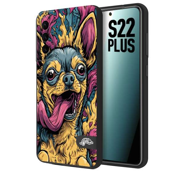 CUSTOMIZZA - Custodia cover nera morbida in tpu compatibile per Samsung S22 PLUS Chihuahua illustrazione cane pop art cane street art cartone animato