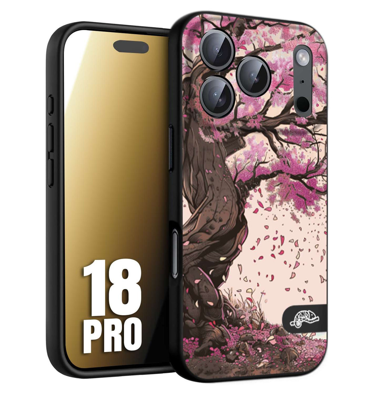 CUSTOMIZZA - Custodia cover nera morbida in tpu compatibile per iPhone 18 PRO giapponese colori morbidi fiori di ciliegio rosa disegnata