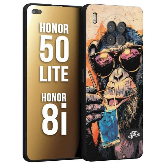 CUSTOMIZZA - Custodia cover nera morbida in tpu compatibile per Honor 8i - Honor 50 LITE estate disegnata cocktails animali simpatici scimmia monkey negroni