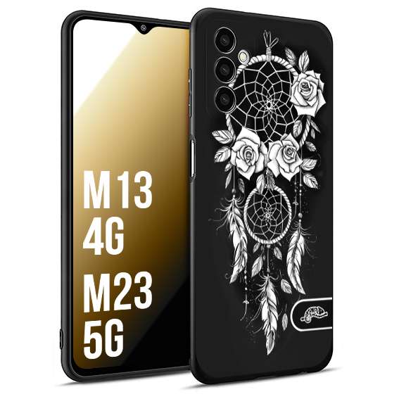 CUSTOMIZZA - Custodia cover nera morbida in tpu compatibile per Samsung M13 4G - M23 5G acchiappasogni dreamcatcher black and white bianco a rilievo disegnato tattoo tatuaggio