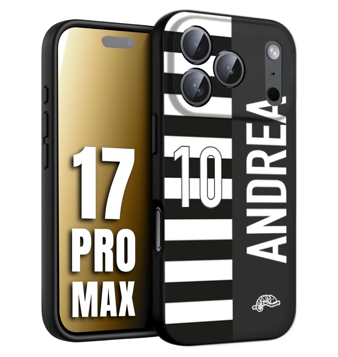 CUSTOMIZZA - Custodia cover nera morbida in tpu compatibile per iPhone 17 PRO MAX personalizzata calcio football nome e numero calciatori bianconera