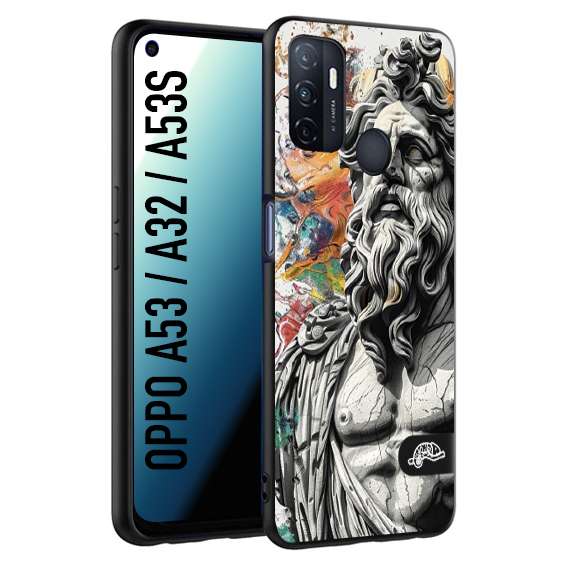CUSTOMIZZA - Custodia cover nera morbida in tpu compatibile per Oppo A53 - A32 - A53S statua colorata moderna antico tattoo splash color