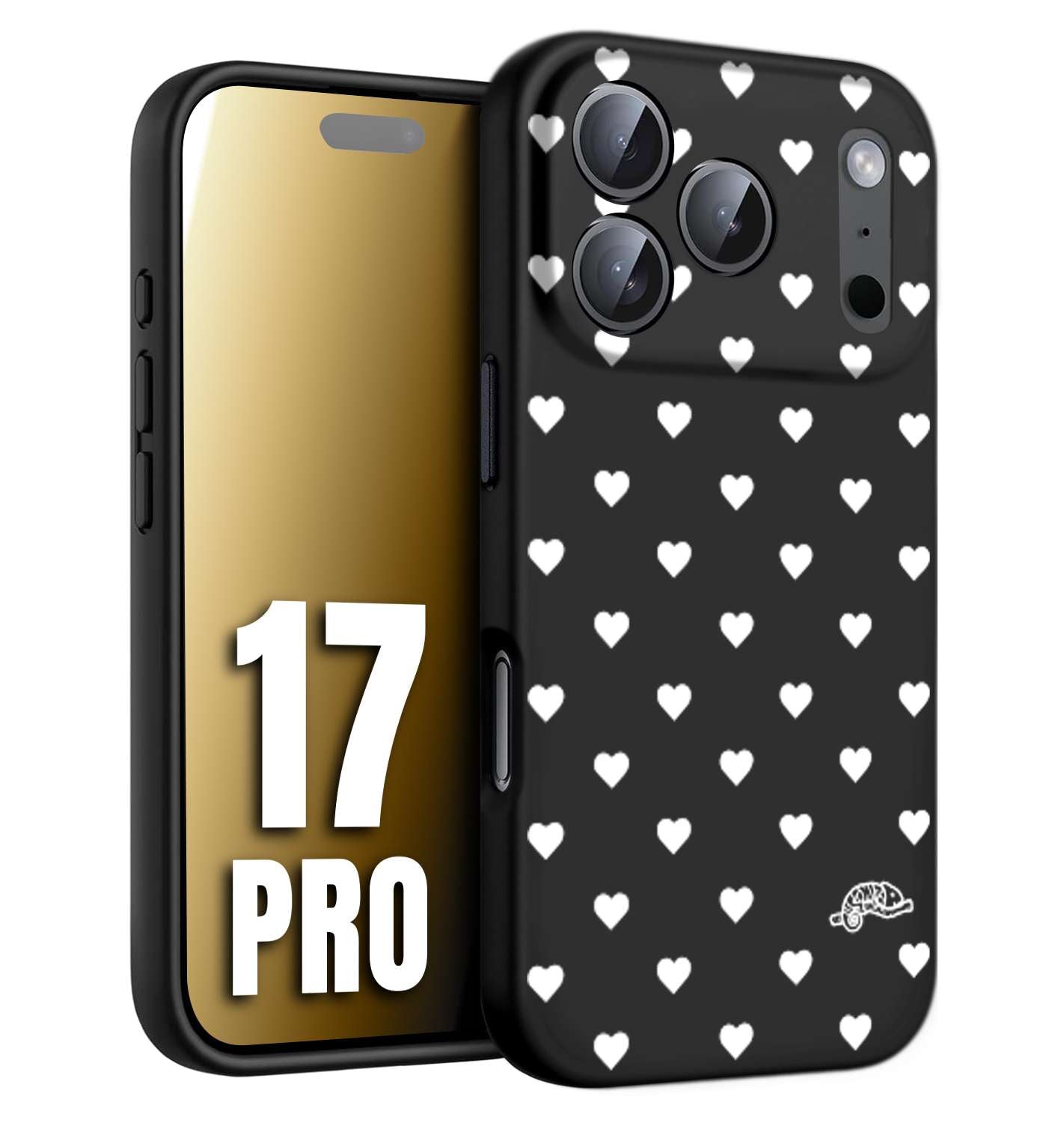 CUSTOMIZZA - Custodia cover nera morbida in tpu compatibile per iPhone 17 PRO cuori pois bianchi donna pin up vintage
