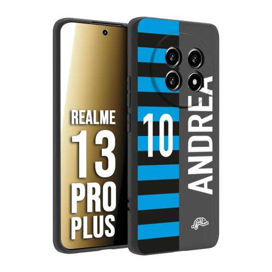 CUSTOMIZZA - Custodia cover nera morbida in tpu compatibile per Realme 13 PRO PLUS personalizzata calcio football nome e numero calciatori nerazzurra