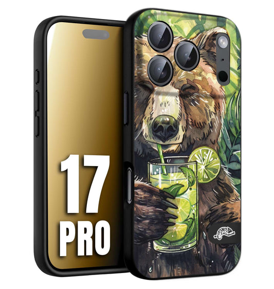 CUSTOMIZZA - Custodia cover nera morbida in tpu compatibile per iPhone 17 PRO fiori estate disegnata cocktails animali simpatici orso bear negroni
