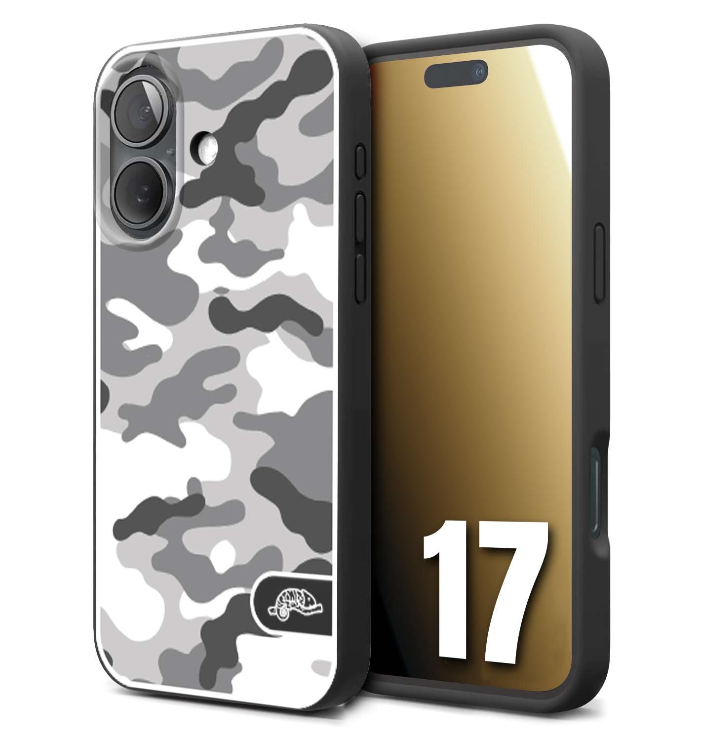 CUSTOMIZZA - Custodia cover nera morbida in tpu compatibile per iPhone 17 camouflage mimetico militare bianco white