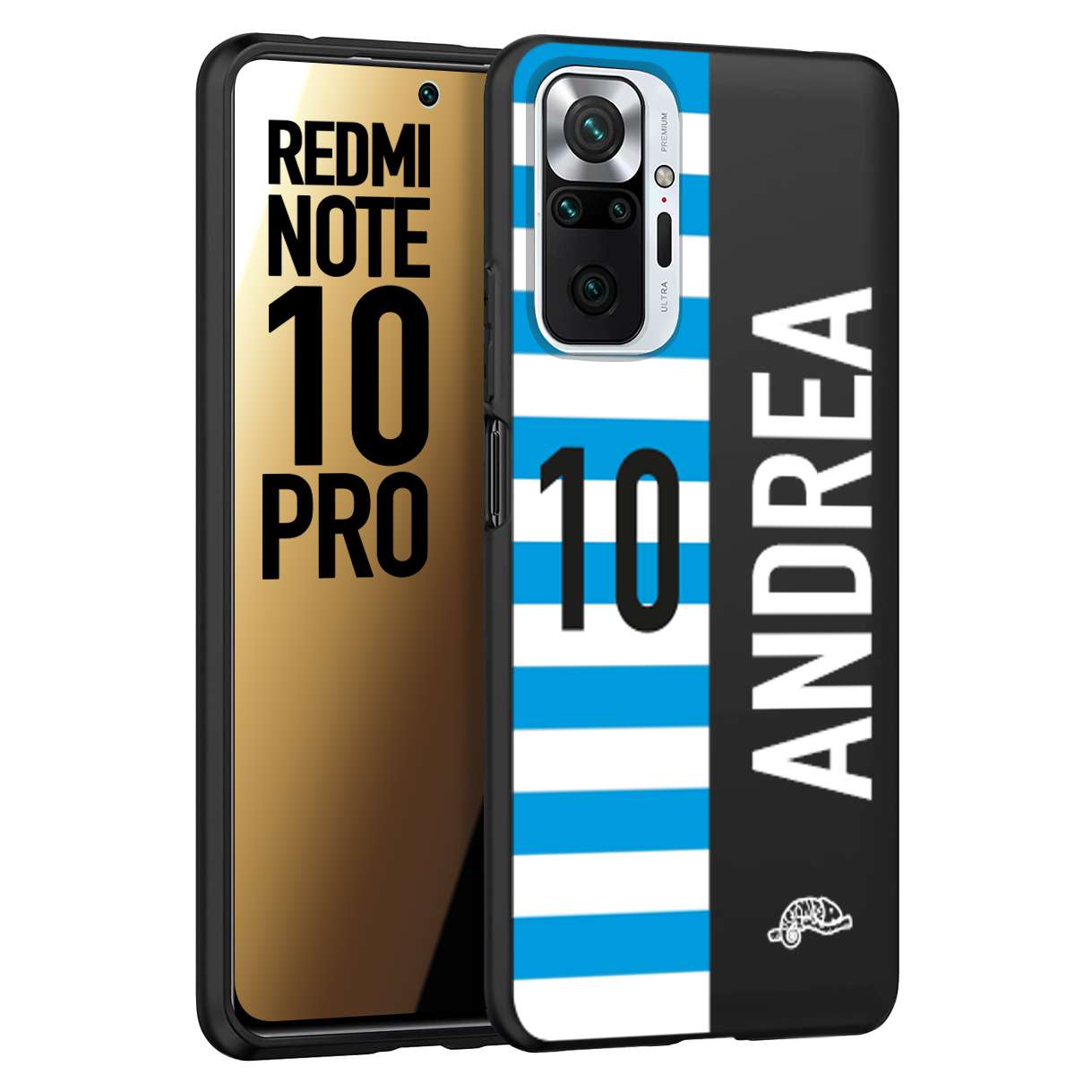 CUSTOMIZZA - Custodia cover nera morbida in tpu compatibile per Xiaomi Redmi Note 10 PRO personalizzata calcio football nome e numero calciatori biancazzurri