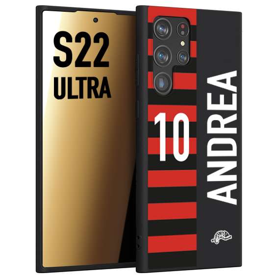 CUSTOMIZZA - Custodia cover nera morbida in tpu compatibile per Samsung S22 ULTRA personalizzata calcio football nome e numero calciatori rossonera