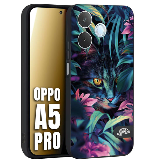 CUSTOMIZZA - Custodia cover nera morbida in tpu compatibile per Oppo A5 PRO animali color giungla tropicale occhio di gatto colori vibranti disegnato