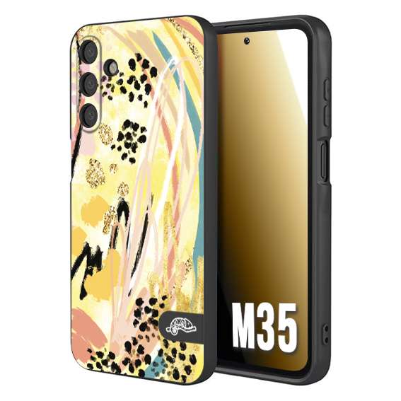 CUSTOMIZZA - Custodia cover nera morbida in tpu compatibile per Samsung M35 astratti donna flower fantasia estate gialla rosa leopardata