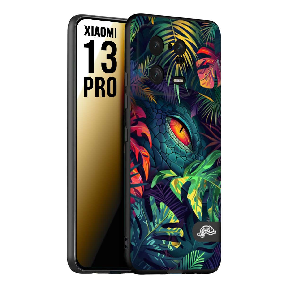 CUSTOMIZZA - Custodia cover nera morbida in tpu compatibile per Xiaomi 13 PRO animali color giungla tropicale occhio di coccodrillo alligatore disegnato
