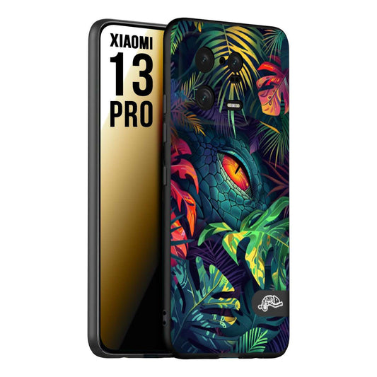 CUSTOMIZZA - Custodia cover nera morbida in tpu compatibile per Xiaomi 13 PRO animali color giungla tropicale occhio di coccodrillo alligatore disegnato
