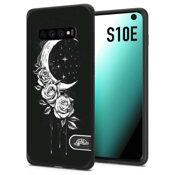 CUSTOMIZZA - Custodia cover nera morbida in tpu compatibile per Samsung S10E luna e fiori moon flowers black and white bianco a rilievo disegnato