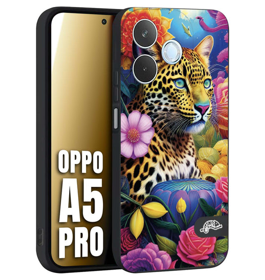 CUSTOMIZZA - Custodia cover nera morbida in tpu compatibile per Oppo A5 PRO astratti donna flower fantasia leopardo ghepardo animali colorati