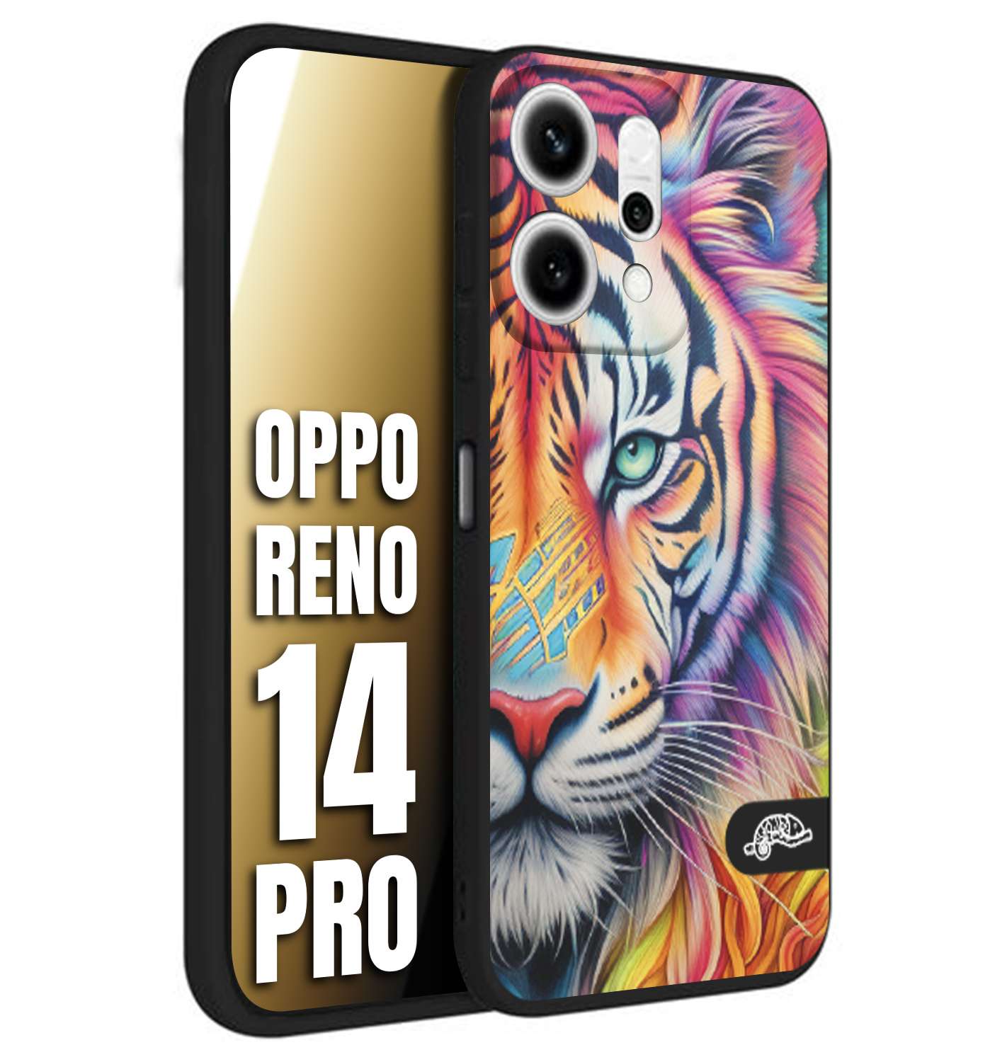 CUSTOMIZZA - Custodia cover nera morbida in tpu compatibile per Oppo Reno 14 PRO animali color tigre tiger viso colori vibranti disegnato schizzo