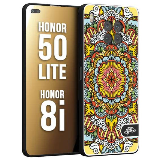 CUSTOMIZZA - Custodia cover nera morbida in tpu compatibile per Honor 8i - Honor 50 LITE mandala colorato fiore nuvole arancione