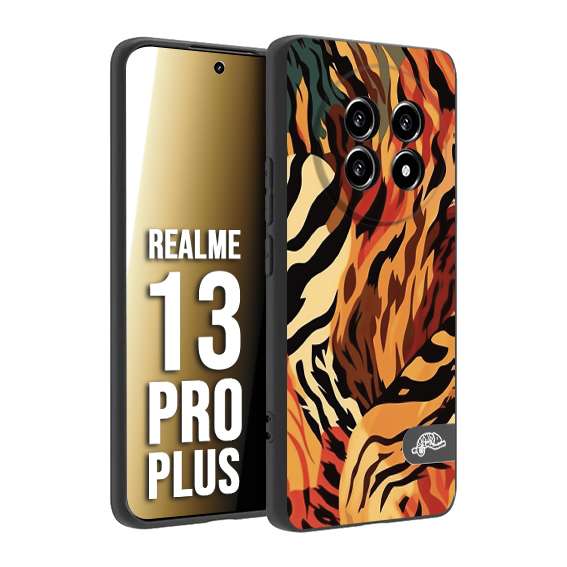 CUSTOMIZZA - Custodia cover nera morbida in tpu compatibile per Realme 13 PRO PLUS leopardato maculato tigrato tiger colorata gialla rossa arancio