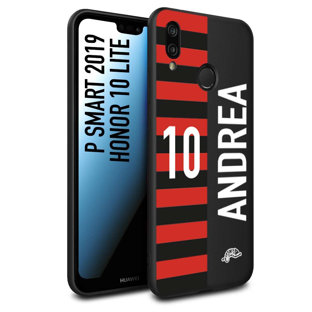 CUSTOMIZZA - Custodia cover nera morbida in tpu compatibile per Huawei P Smart 2019 personalizzata calcio football nome e numero calciatori rossonera