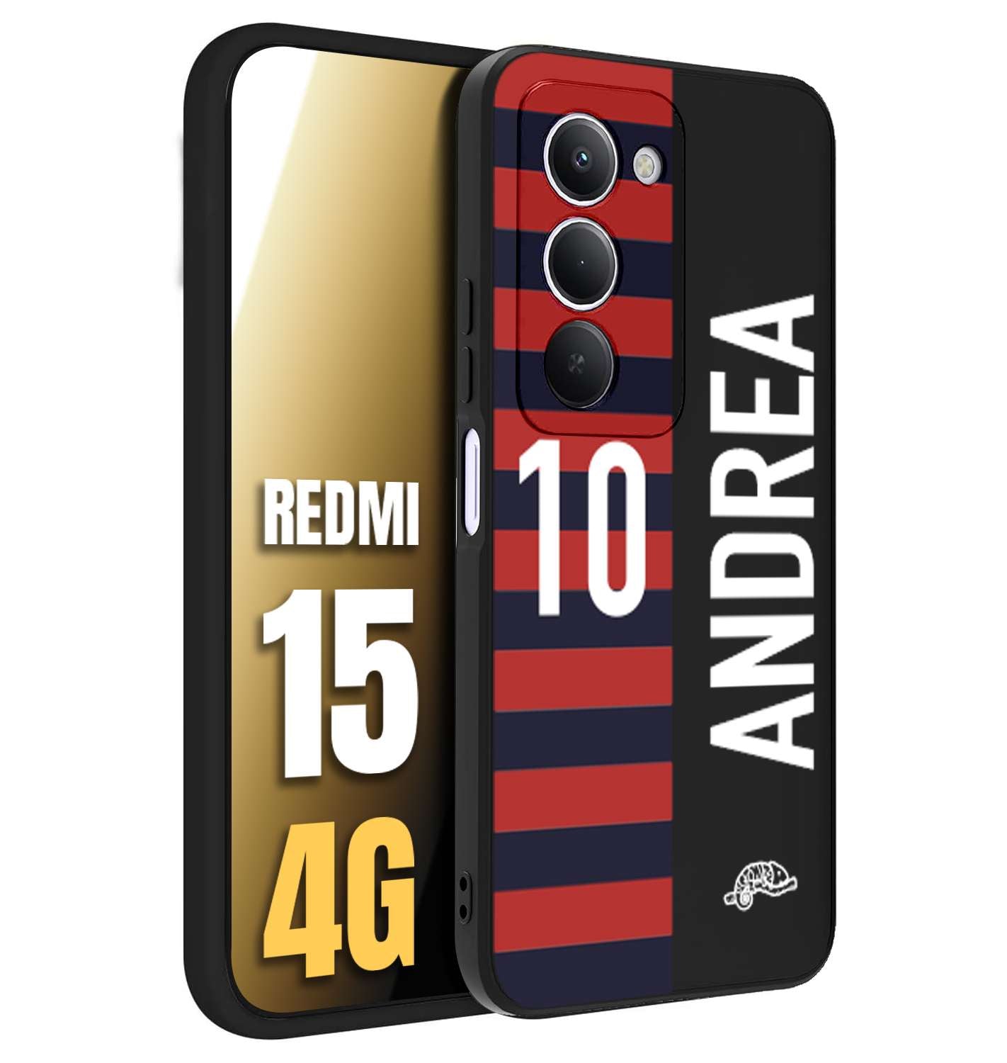 CUSTOMIZZA - Custodia cover nera morbida in tpu compatibile per Xiaomi Redmi 15 4G personalizzata calcio football nome e numero calciatori rossoblu
