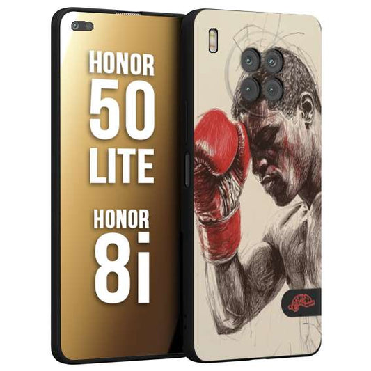 CUSTOMIZZA - Custodia cover nera morbida in tpu compatibile per Honor 8i - Honor 50 LITE pugilato pugili disegno tattoo guantoni boxer pesi massimi