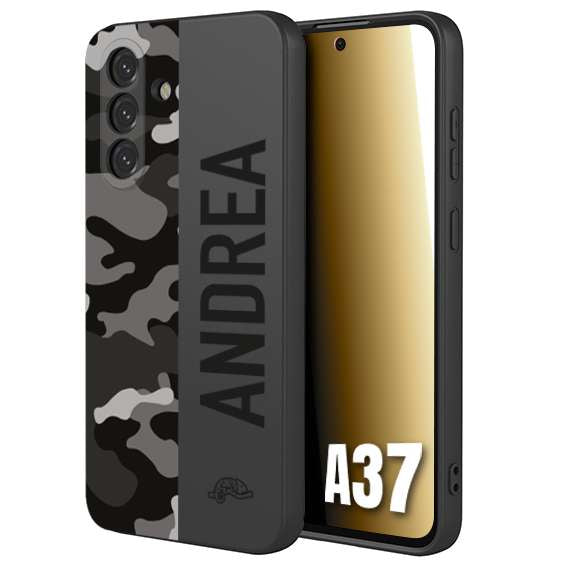 CUSTOMIZZA - Custodia cover nera morbida in tpu compatibile per Samsung A37 camouflage mimetico militare personalizzata nome