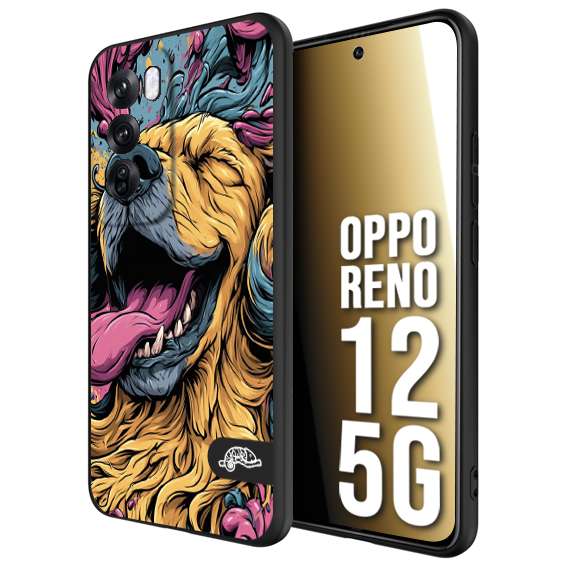 CUSTOMIZZA - Custodia cover nera morbida in tpu compatibile per Oppo Reno 12 5G Golden Retriever illustrazione cane pop art cane street art cartone animato