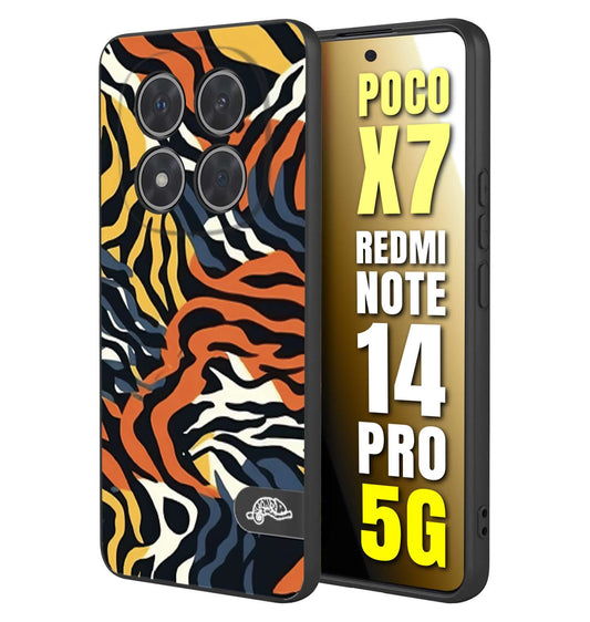CUSTOMIZZA - Custodia cover nera morbida in tpu compatibile per Xiaomi Redmi Note 14 PRO 5G leopardato maculato tigrato tiger colorata gialla blu arancio