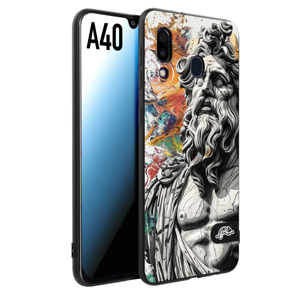 CUSTOMIZZA - Custodia cover nera morbida in tpu compatibile per Samsung A40 statua colorata moderna antico tattoo splash color