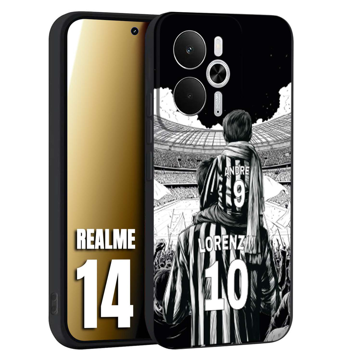 CUSTOMIZZA - Custodia cover nera morbida in tpu compatibile per Realme 14 5G personalizzata calcio football nome e numero calciatori bianconeri bianca e nera