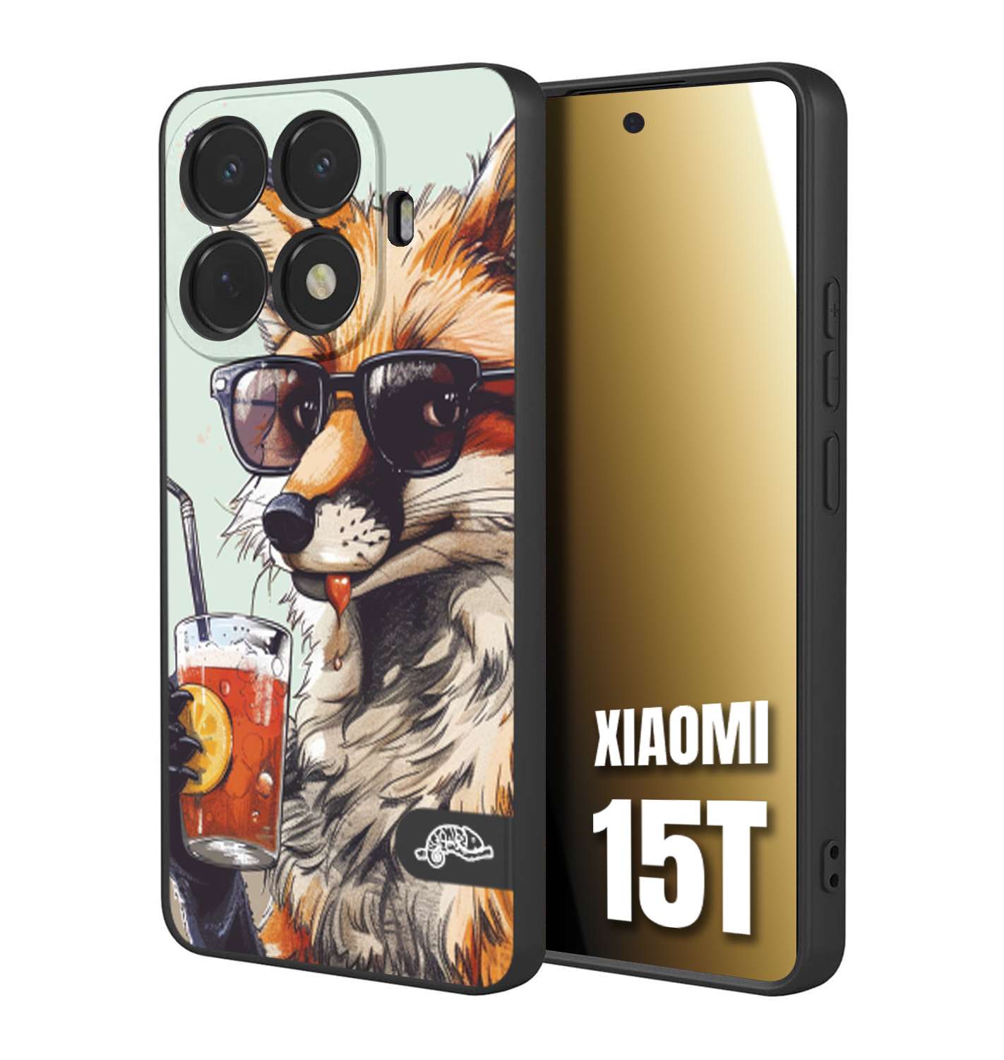 CUSTOMIZZA - Custodia cover nera morbida in tpu compatibile per Xiaomi 15T estate disegnata cocktails animali simpatici fox volpe negroni