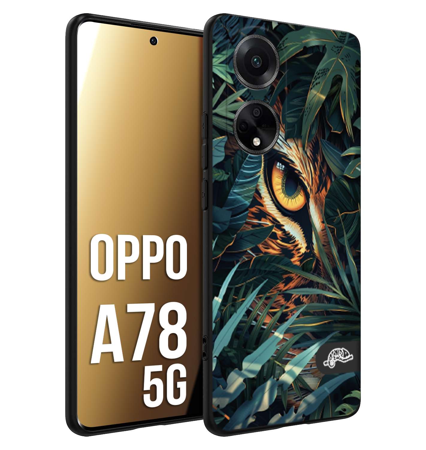 CUSTOMIZZA - Custodia cover nera morbida in tpu compatibile per Oppo A78 5G animali color giungla tropicale occhio di giaguaro felino disegnato