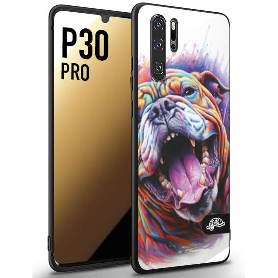 CUSTOMIZZA - Custodia cover nera morbida in tpu compatibile per Huawei P30 PRO animali color bulldog cane dog colori vibranti disegnato schizzo