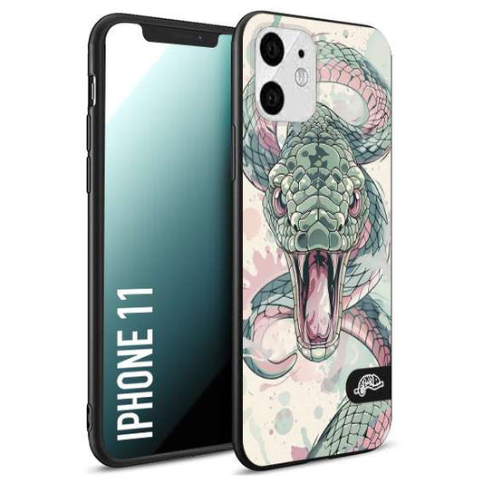 CUSTOMIZZA - Custodia cover nera morbida in tpu compatibile per iPhone 11 snake pink green serpente tatuaggio tattoo disegnato a mano