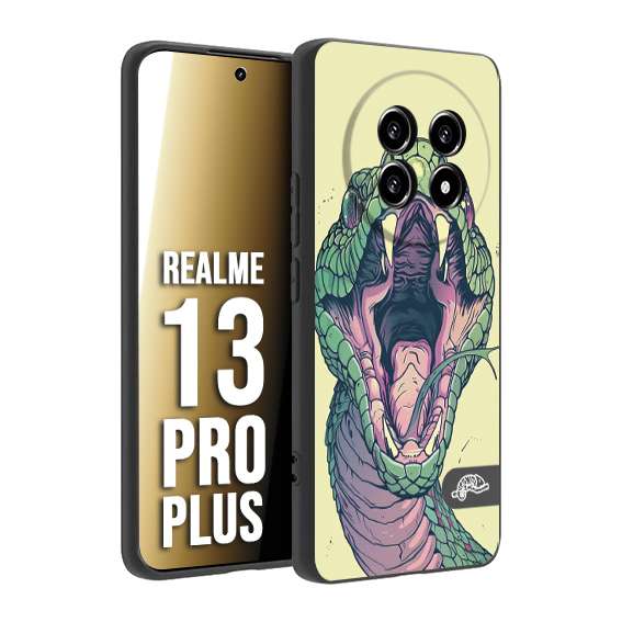 CUSTOMIZZA - Custodia cover nera morbida in tpu compatibile per Realme 13 PRO PLUS snake yellow green serpente tatuaggio tattoo disegnato a mano