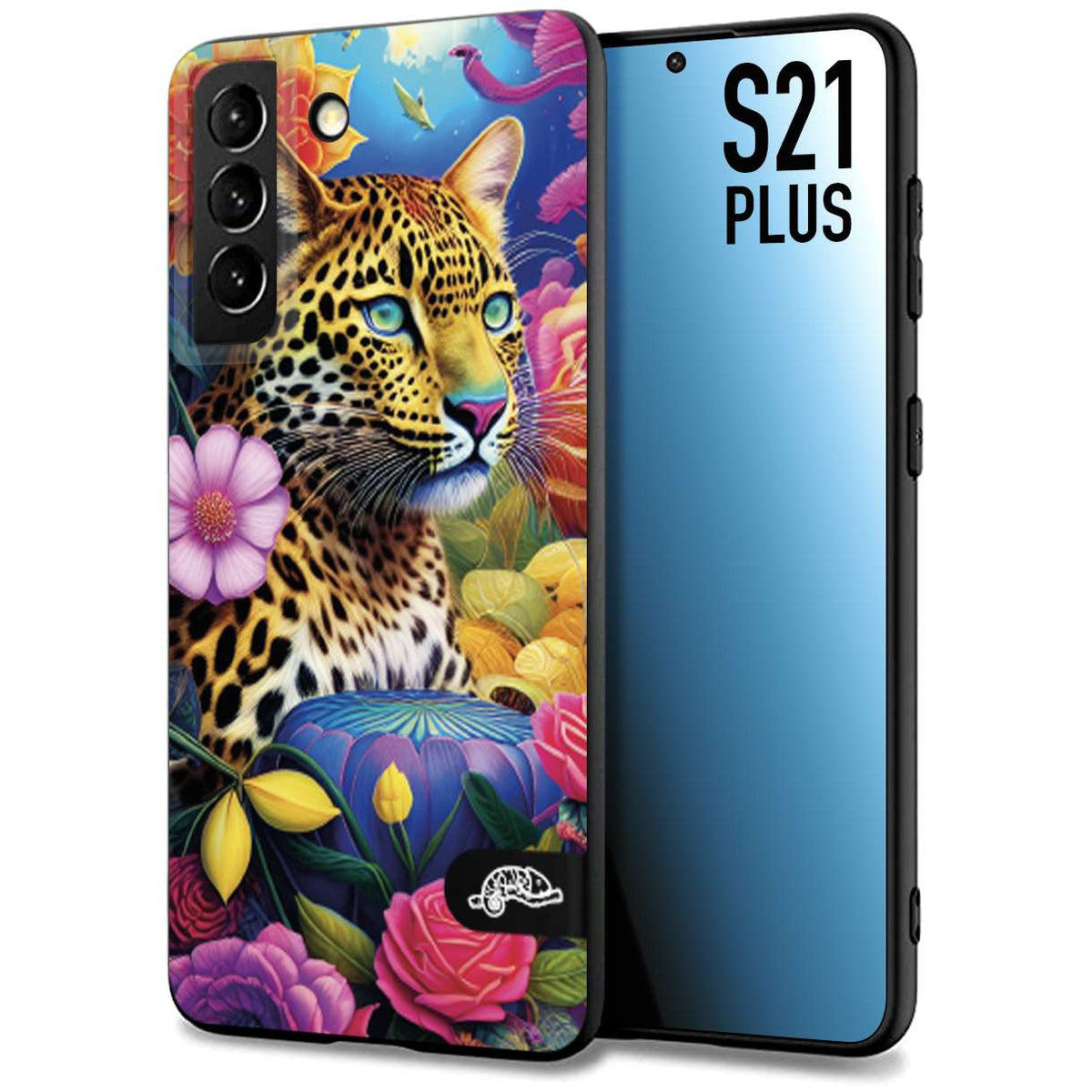 CUSTOMIZZA - Custodia cover nera morbida in tpu compatibile per Samsung S21 PLUS astratti donna flower fantasia leopardo ghepardo animali colorati