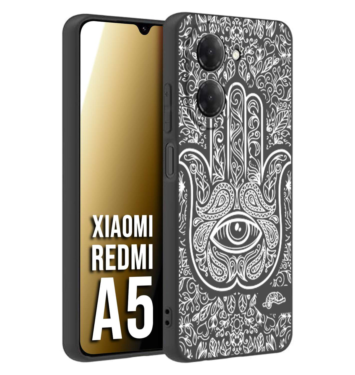 CUSTOMIZZA - Custodia cover nera morbida in tpu compatibile per Xiaomi Redmi A5 mano di fatima effetto rilievo mandala donna