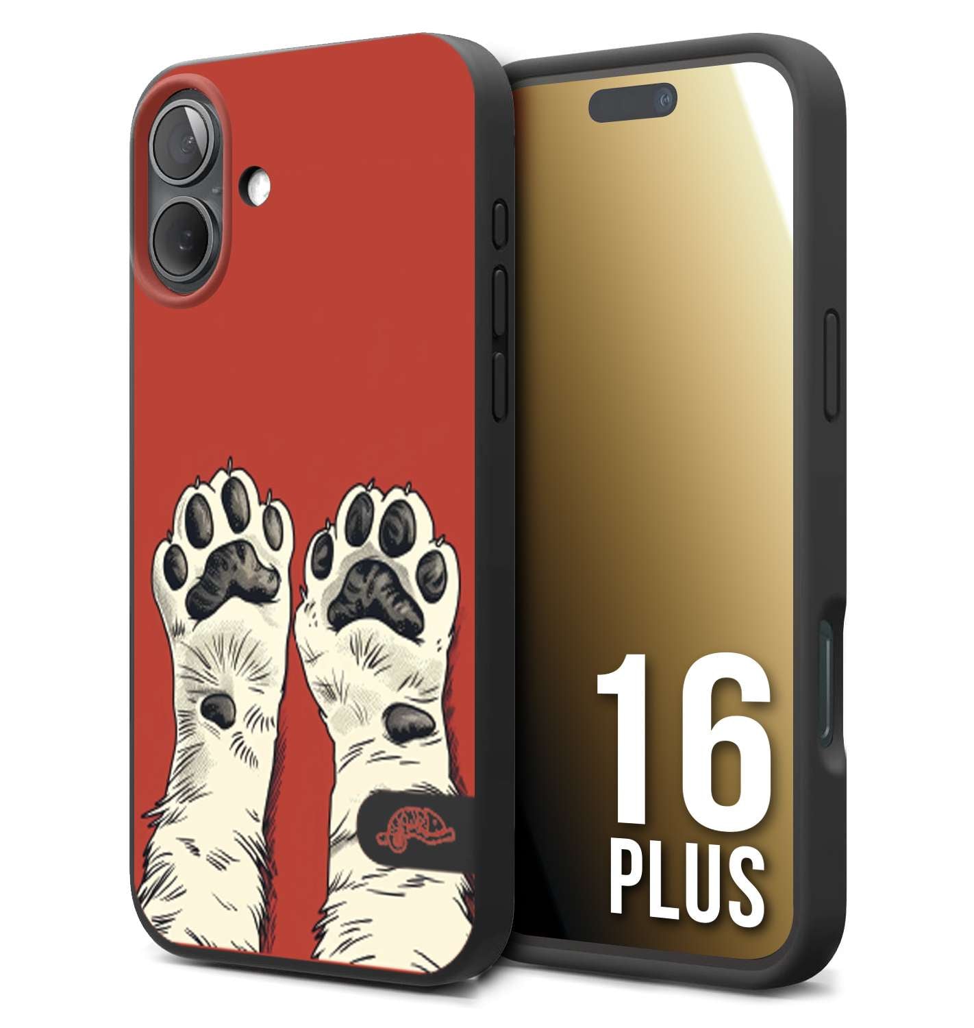 CUSTOMIZZA - Custodia cover nera morbida in tpu compatibile per iPhone 16 PLUS zampe di gatto cat paws rossa red disegnata fumetto cartoon