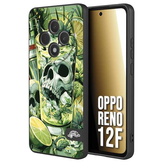 CUSTOMIZZA - Custodia cover nera morbida in tpu compatibile per Oppo Reno 12F Mojito cocktail teschio illustrazione drink lime menta ghiacci tropicale street art