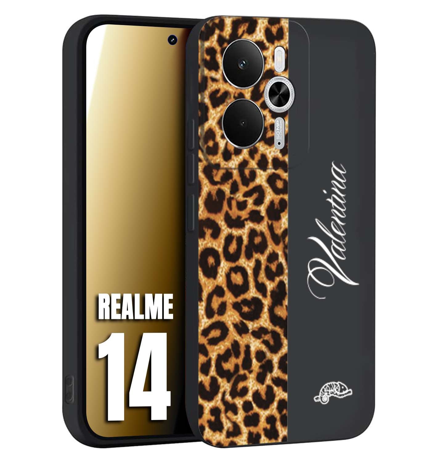 CUSTOMIZZA - Custodia cover nera morbida in tpu compatibile per Realme 14 5G custom nome scritta leopardato maculato donna marrone leopard