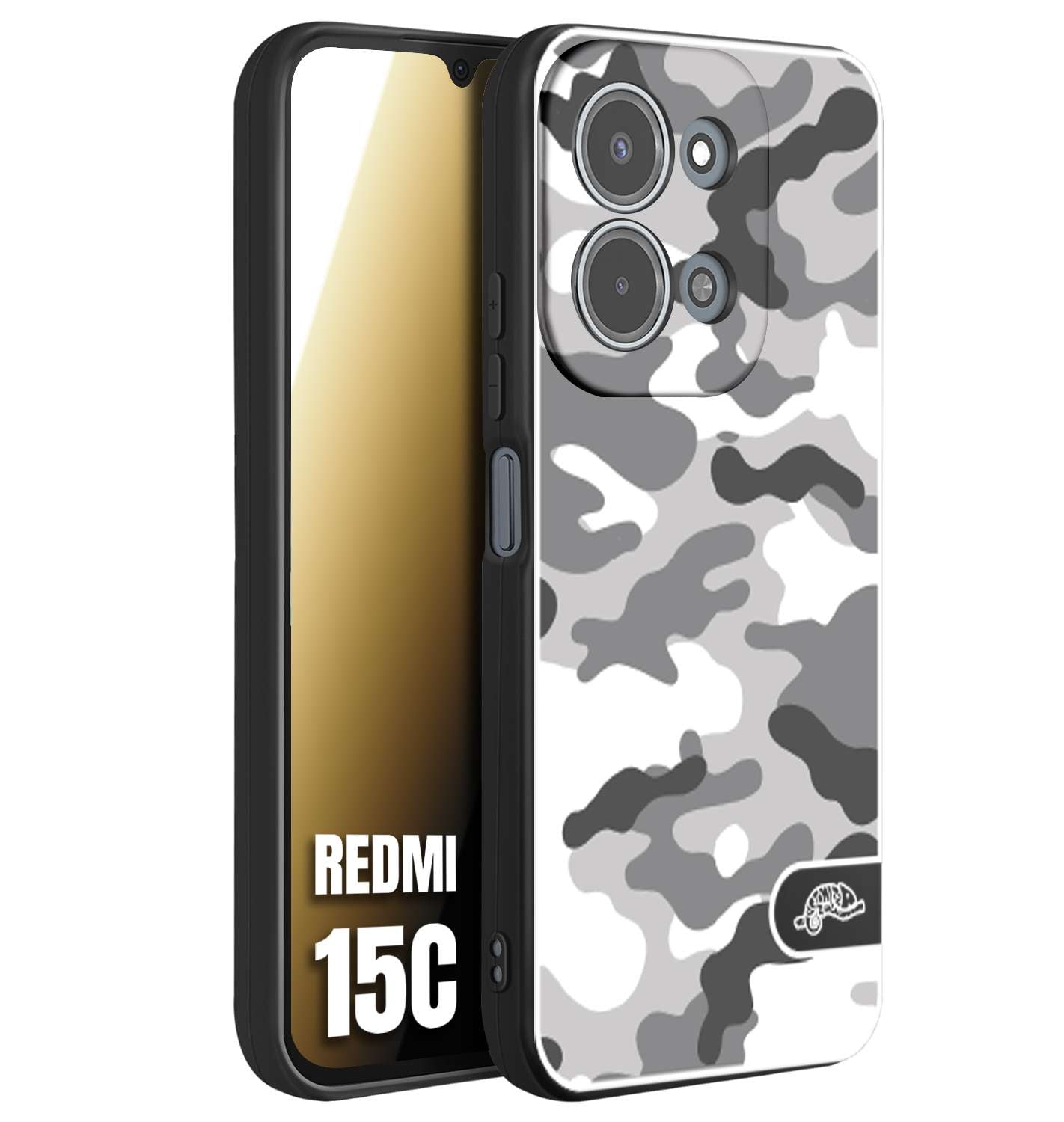 CUSTOMIZZA - Custodia cover nera morbida in tpu compatibile per Xiaomi Redmi 15C camouflage mimetico militare bianco white