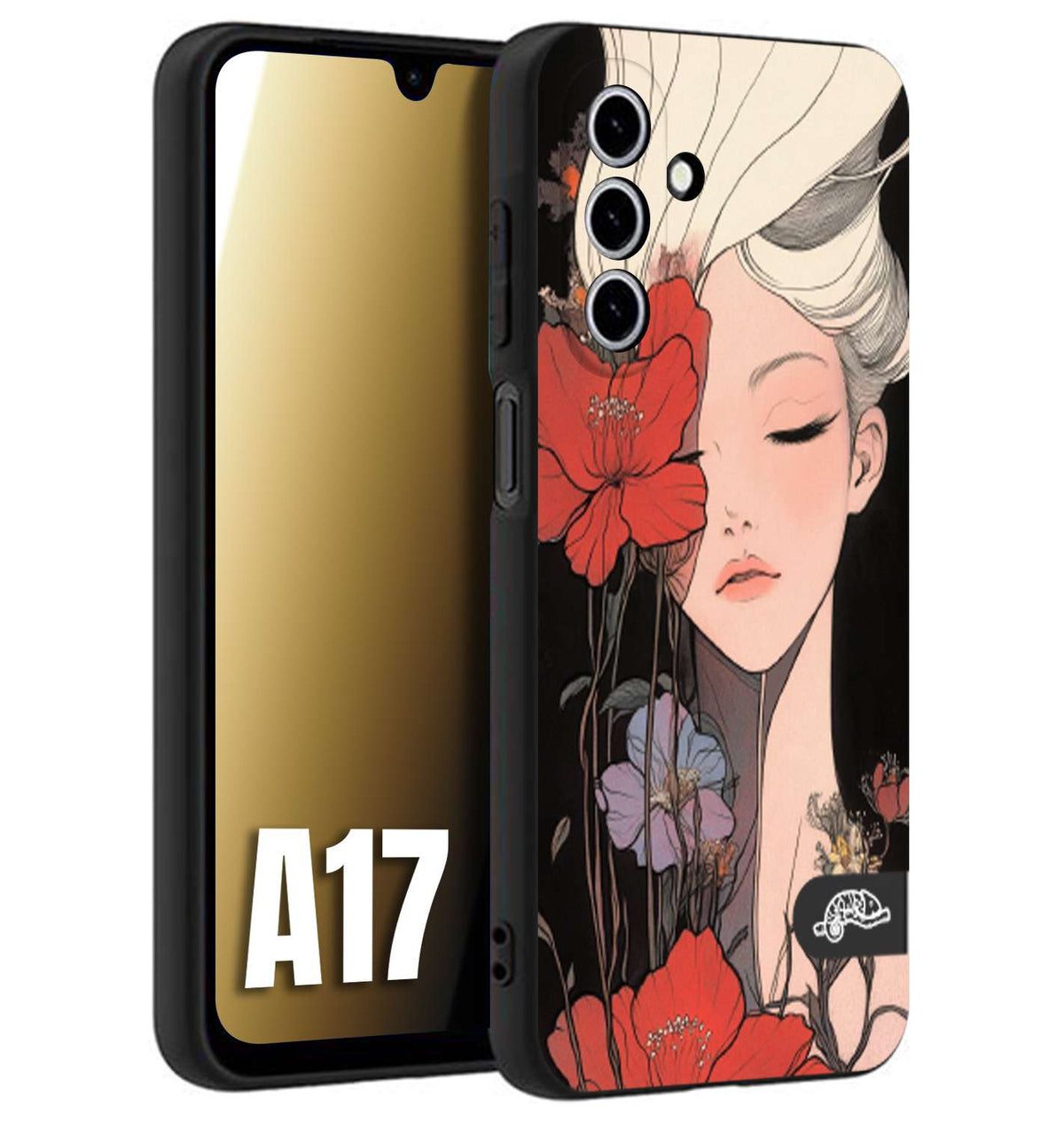 CUSTOMIZZA - Custodia cover nera morbida in tpu compatibile per Samsung A17 woman flower Fantasia Floreale Design Donna e Fiori, Retro Artistico