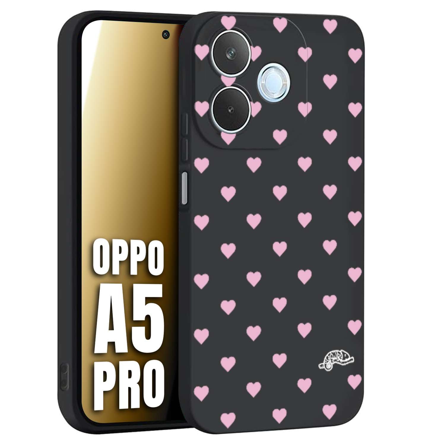 CUSTOMIZZA - Custodia cover nera morbida in tpu compatibile per Oppo A5 PRO cuori pois rosa su nero donna pin up vintage