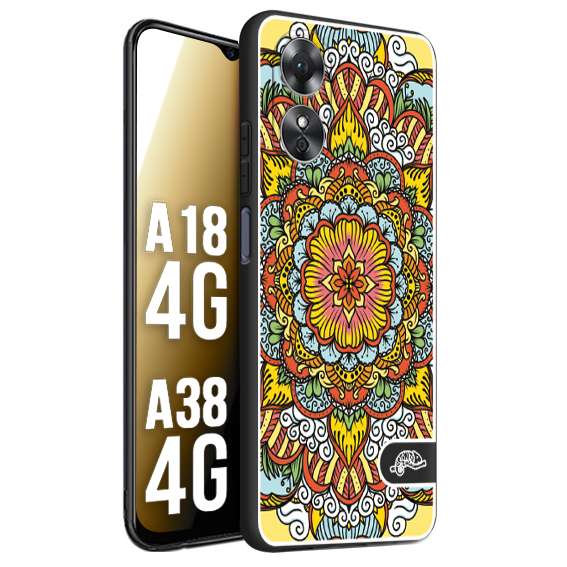 CUSTOMIZZA - Custodia cover nera morbida in tpu compatibile per Oppo A18 4G - A38 4G mandala colorato fiore nuvole arancione