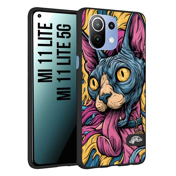 CUSTOMIZZA - Custodia cover nera morbida in tpu compatibile per Xiaomi Mi 11 Lite / Mi 11 Lite 5G Sphynx Colorato Pop Art Psichedelico Gatto Blu Rosa Giallo Artistica Fantasy