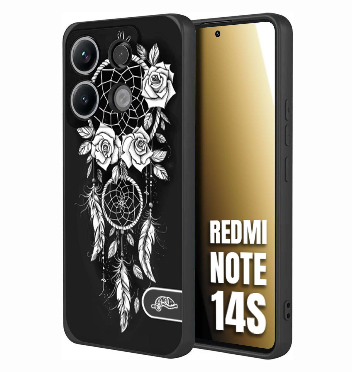 CUSTOMIZZA - Custodia cover nera morbida in tpu compatibile per Xiaomi Redmi Note 14S acchiappasogni dreamcatcher black and white bianco a rilievo disegnato tattoo tatuaggio