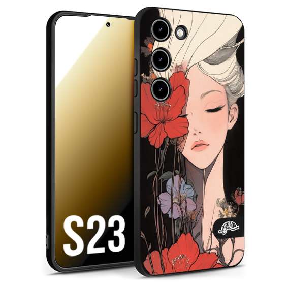 CUSTOMIZZA - Custodia cover nera morbida in tpu compatibile per Samsung S23 woman flower Fantasia Floreale Design Donna e Fiori, Retro Artistico