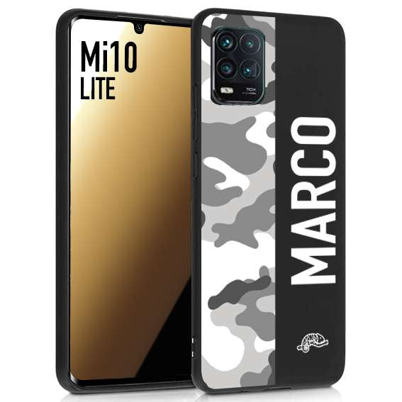 CUSTOMIZZA - Custodia cover nera morbida in tpu compatibile per Xiaomi Mi 10 LITE camouflage mimetico militare personalizzata nome bianco