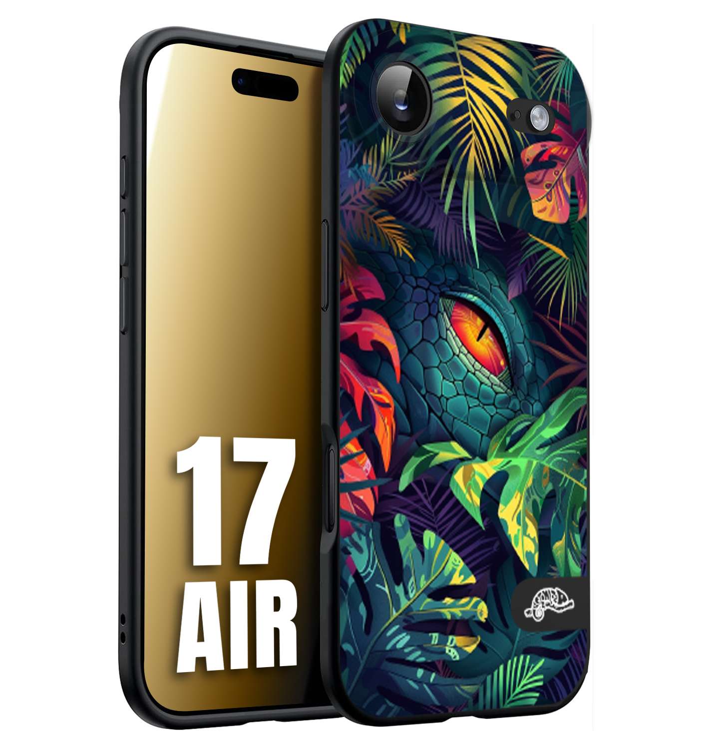 CUSTOMIZZA - Custodia cover nera morbida in tpu compatibile per iPhone 17 AIR animali color giungla tropicale occhio di coccodrillo alligatore disegnato