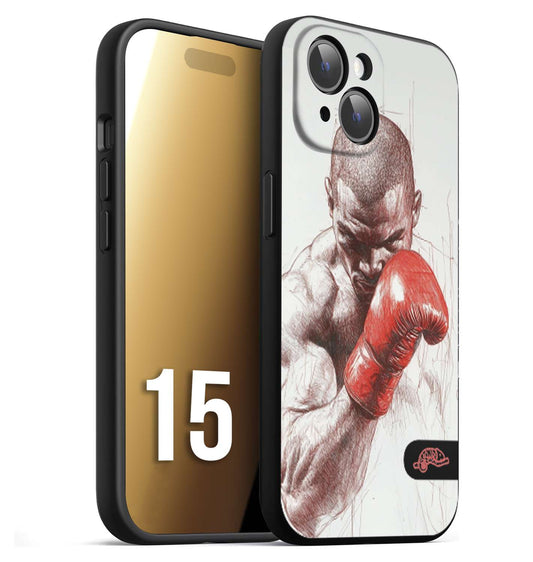 CUSTOMIZZA - Custodia cover nera morbida in tpu compatibile per iPhone 15 pugilato pugili disegno tattoo guantoni box sport primo piano