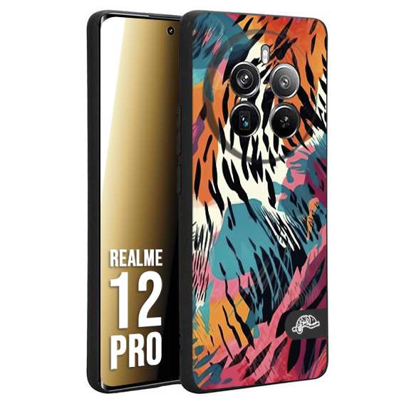 CUSTOMIZZA - Custodia cover nera morbida in tpu compatibile per Realme 12 PRO leopardato maculato tigrato tiger colorata summer color